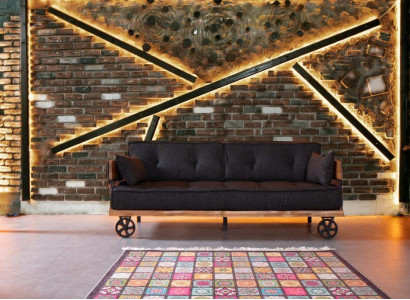 Black Fabric Couch on Wheels Loft Design with Wood Carcase Sofa Furniture